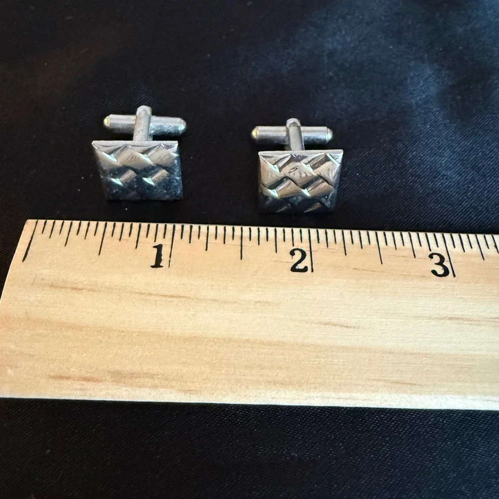 Vintage Square Geometric Cufflinks Silver Tone Mid Century‎ Men's Jewelry